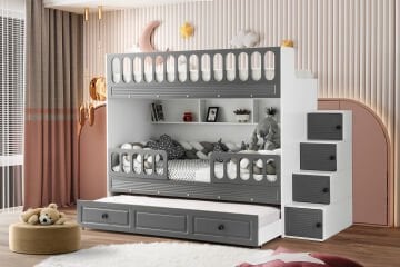 Panjur Ranza / Ücretsiz Kurulum / %100 MDF / 2 Adet Bambo Yaylı Yatak / 2 Adet Nevresim Takımı Hediye / Beyaz-Antrasit