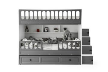 Panjur Ranza / Ücretsiz Kurulum / %100 MDF / 2 Adet Bambo Yaylı Yatak / 2 Adet Nevresim Takımı Hediye / Beyaz-Antrasit