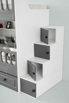 Panjur Ranza / Ücretsiz Kurulum / %100 MDF / 2 Adet Bambo Yaylı Yatak / 2 Adet Nevresim Takımı Hediye / Beyaz-Antrasit