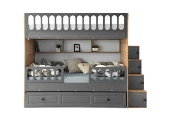 Panjur Ranza / Ücretsiz Kurulum / %100 MDF / 2 Adet Bambo Yaylı Yatak / 2 Adet Nevresim Takımı Hediye / Çam-Antrasit