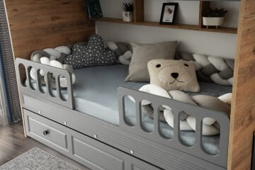 Panjur Ranza / Ücretsiz Kurulum / %100 MDF / 2 Adet Bambo Yaylı Yatak / 2 Adet Nevresim Takımı Hediye / Çam-Antrasit