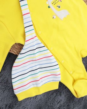 Zürafa Desenli Bebek Tulum / Şapka Hediye / %100 Pamuklu Kumaş Yenidoğan Tulum Sarı - 0-3 Ay