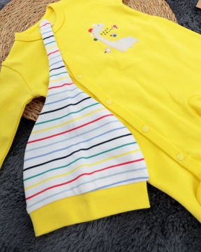 Zürafa Desenli Bebek Tulum / Şapka Hediye / %100 Pamuklu Kumaş Yenidoğan Tulum Sarı - 0-3 Ay