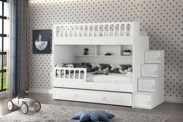 Zümrüt Ranza / Ücretsiz Kurulum / %100 MDF / 2 Adet Bambo Yaylı Yatak / 2 Adet Nevresim Takımı Hediye / Beyaz