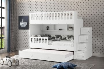 Zümrüt Ranza / Ücretsiz Kurulum / %100 MDF / 2 Adet Bambo Yaylı Yatak / 2 Adet Nevresim Takımı Hediye / Beyaz