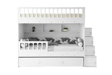 Zümrüt Ranza / Ücretsiz Kurulum / %100 MDF / 2 Adet Bambo Yaylı Yatak / 2 Adet Nevresim Takımı Hediye / Beyaz