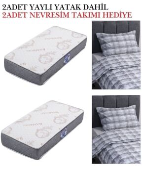 Zümrüt Ranza / Ücretsiz Kurulum / %100 MDF / 2 Adet Bambo Yaylı Yatak / 2 Adet Nevresim Takımı Hediye / Beyaz-Antrasit