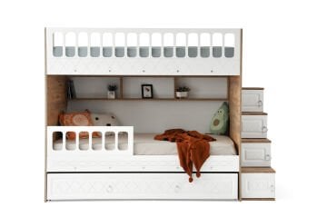 Zümrüt Ranza / Ücretsiz Kurulum / %100 MDF / 2 Adet Bambo Yaylı Yatak / 2 Adet Nevresim Takımı Hediye / Çam-Beyaz