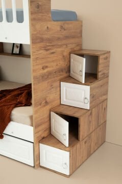 Zümrüt Ranza / Ücretsiz Kurulum / %100 MDF / 2 Adet Bambo Yaylı Yatak / 2 Adet Nevresim Takımı Hediye / Çam-Beyaz