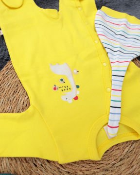 Zürafa Desenli Bebek Tulum / Şapka Hediye / %100 Pamuklu Kumaş Yenidoğan Tulum Sarı - 3-6 Ay