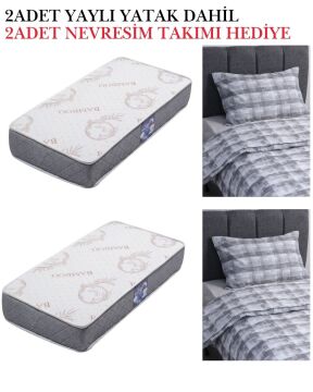 Zümrüt Ranza / Ücretsiz Kurulum / %100 MDF / 2 Adet Bambo Yaylı Yatak / 2 Adet Nevresim Takımı Hediye / Çam-Antrasit