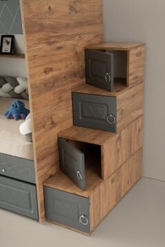 Zümrüt Ranza / Ücretsiz Kurulum / %100 MDF / 2 Adet Bambo Yaylı Yatak / 2 Adet Nevresim Takımı Hediye / Çam-Antrasit