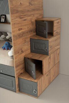 Zümrüt Ranza / Ücretsiz Kurulum / %100 MDF / 2 Adet Bambo Yaylı Yatak / 2 Adet Nevresim Takımı Hediye / Çam-Antrasit