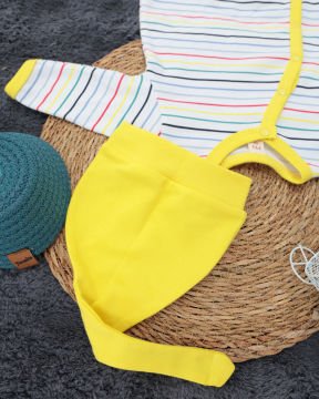 Yenidoğan Bebek Tulum / Şapka Hediyeli / %100 Pamuklu Kumaş Sarı - 0-3 Ay