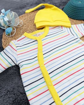 Yenidoğan Bebek Tulum / Şapka Hediyeli / %100 Pamuklu Kumaş Sarı - 0-3 Ay