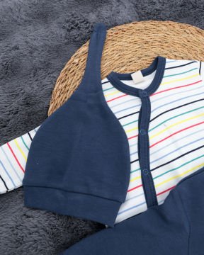 Yenidoğan Bebek Tulum / Şapka Hediyeli / %100 Pamuklu Kumaş Lacivert - 3-6 Ay