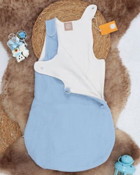 Muslin Bebek Uyku Tulumu / Yenidoğan Uyku Tulum mavi
