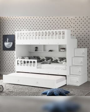 Mars Otto Oda Takımı / Ranza+Merdiven+3Kapılı Dolap+2Adet Yaylı Yatak / Beyaz