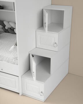 Mars Otto Oda Takımı / Ranza+Merdiven+3Kapılı Dolap+2Adet Yaylı Yatak / Beyaz