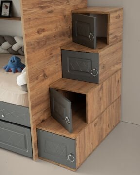 Mars Otto Oda Takımı / Ranza+Merdiven+3Kapılı Dolap+2Adet Yaylı Yatak / Çam-Antrasit