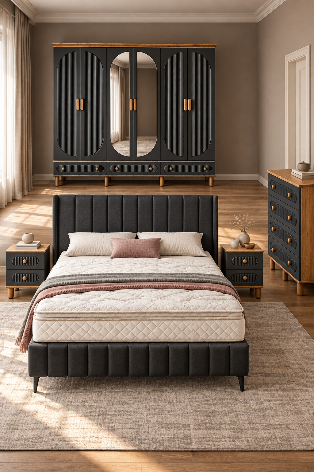 Milen Yatak Odası / Komple MDF / Antrasit