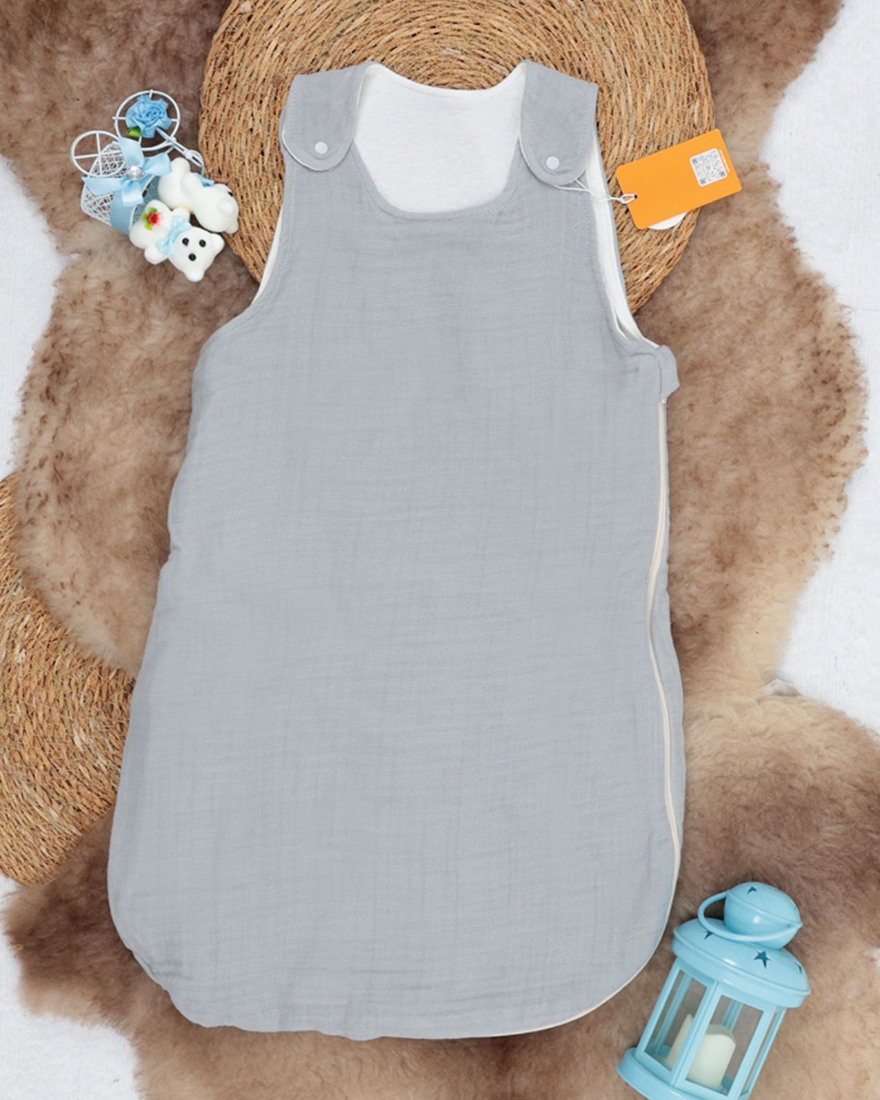 Müslin Bebek Uyku Tulumu / Yenidoğan Uyku Tulum Gri