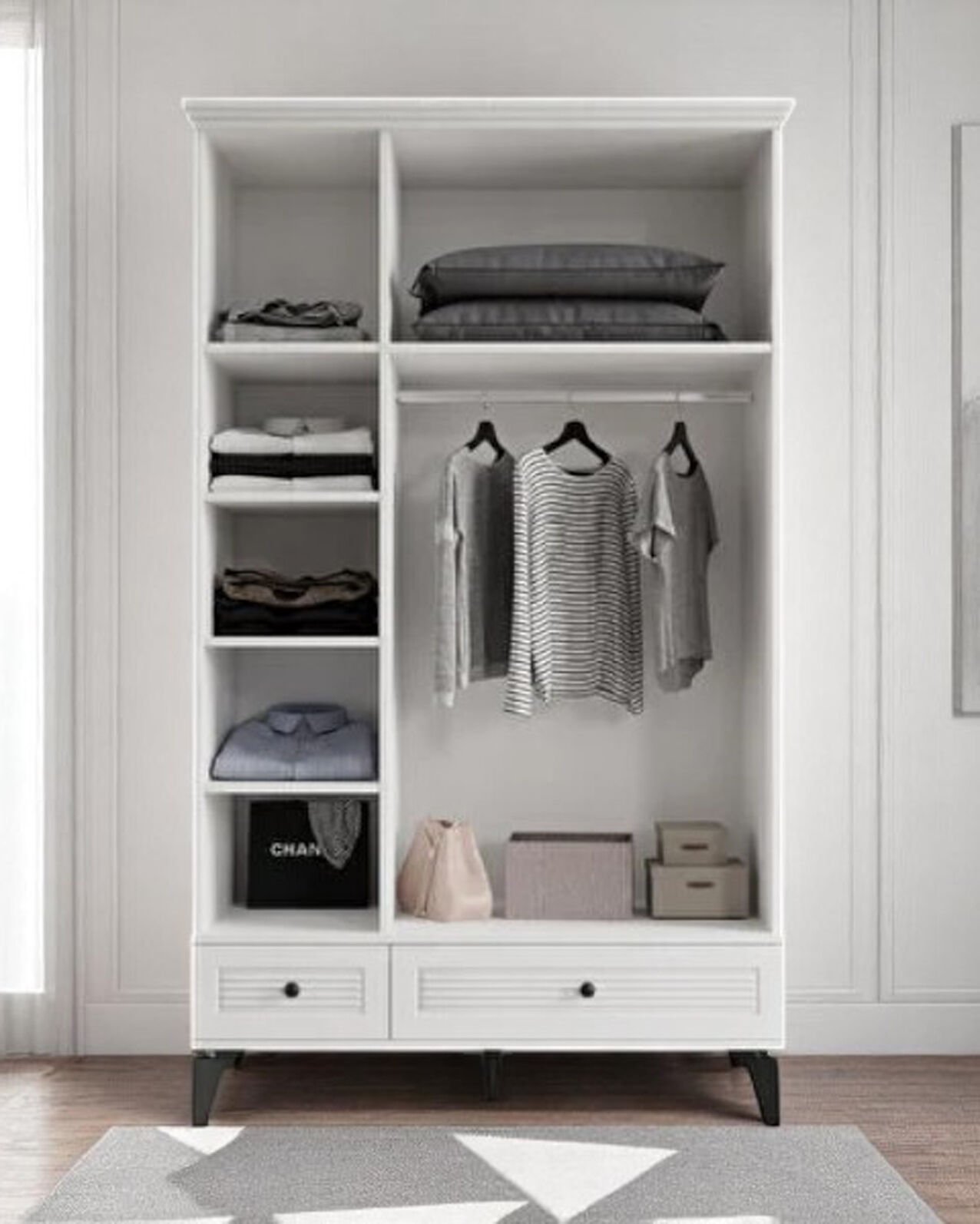 Panjur Oda Takımı / Ranza+Merdiven+3Kapılı Dolap+2Adet Yaylı Yatak / Beyaz