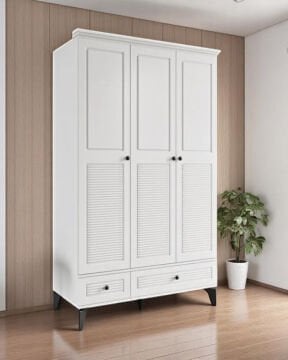 Panjur Oda Takımı / Ranza+Merdiven+3Kapılı Dolap+2Adet Yaylı Yatak / Beyaz