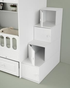 Panjur Oda Takımı / Ranza+Merdiven+3Kapılı Dolap+2Adet Yaylı Yatak / Beyaz