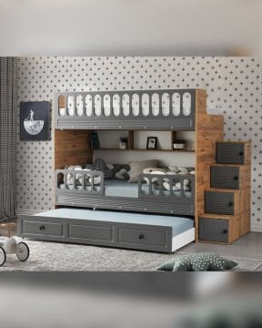 Panjur Oda Takımı / Ranza+Merdiven+3Kapılı Dolap+2Adet Yaylı Yatak / Çam-Antrasit