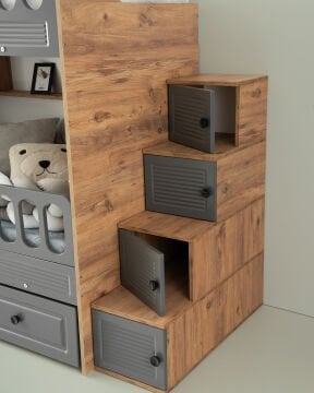 Panjur Oda Takımı / Ranza+Merdiven+3Kapılı Dolap+2Adet Yaylı Yatak / Çam-Antrasit