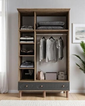 Zümrüt Milen Oda Takımı / Ranza+Merdiven+3Kapılı Dolap+2Adet Yaylı Yatak / Çam-Antrasit