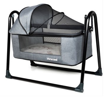 5'li Loft Beşik Seti / Beşik & Yatak & Yorgan & Yastık & Çarşaf Gri