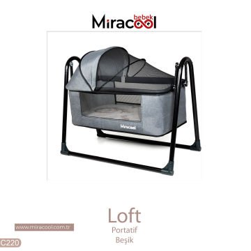 5'li Loft Beşik Seti / Beşik & Yatak & Yorgan & Yastık & Çarşaf Gri