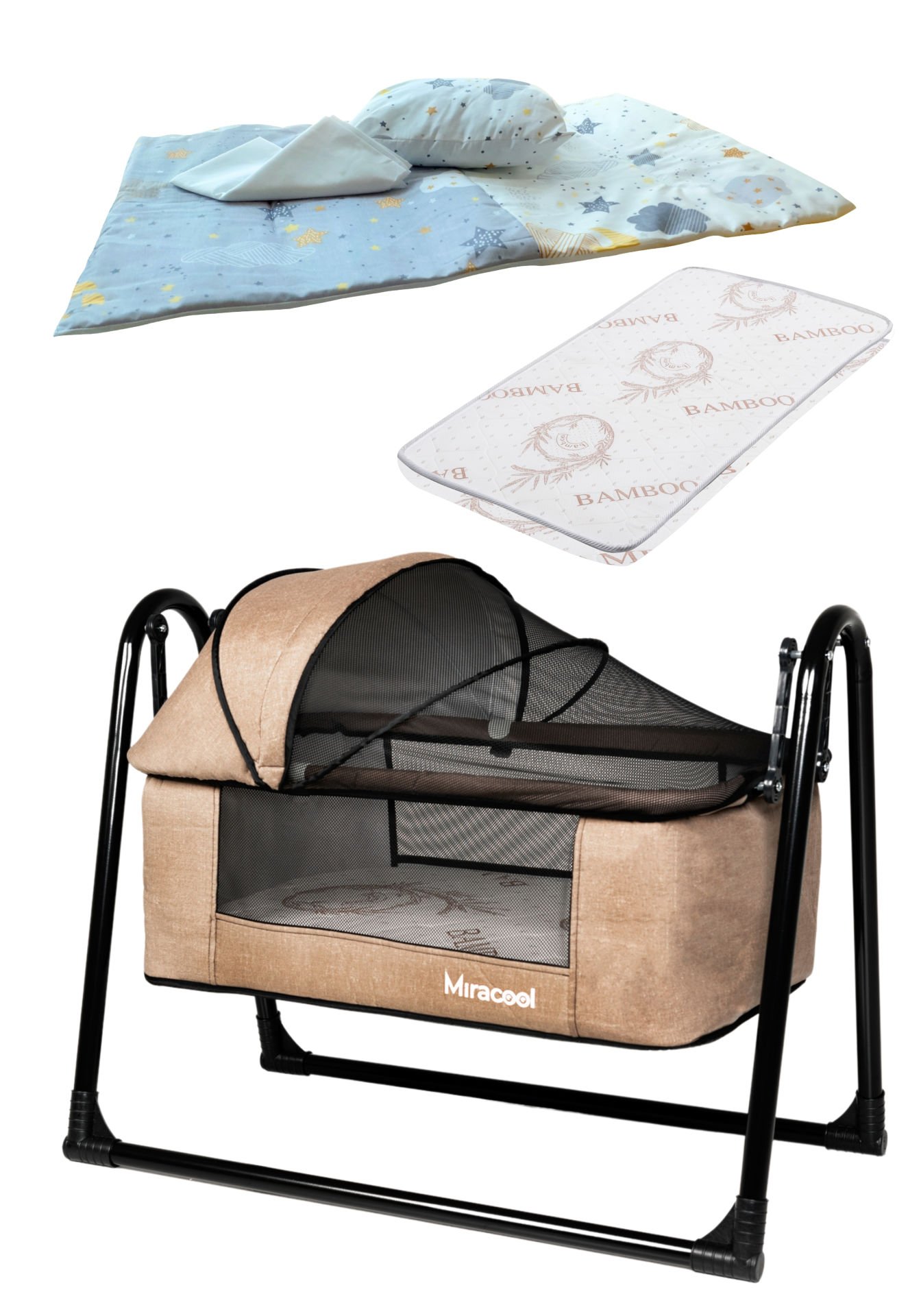 5'li Loft Beşik Seti / Beşik & Yatak & Yorgan & Yastık & Çarşaf Kahve