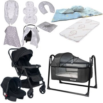 15'li Unisex Bebek Seti / Joell Trendy Bebek Arabası & Puset & Loft Beşik & Yatak & 7'li Tekstil Seti & 3'lü nevresim