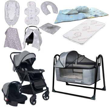 15'li Unisex Bebek Seti / Joell Trendy Bebek Arabası & Puset & Loft Beşik & Yatak & 7'li Tekstil Seti & 3'lü nevresim