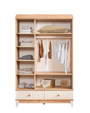 Klas 3 Kapılı Dolap / Meşe-Krem / 3 Kapaklı Gardrop