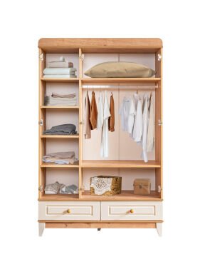 Deniz 3 Kapılı Dolap / Meşe-Krem / 3 Kapaklı Gardrop