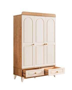 Deniz 3 Kapılı Dolap / Meşe-Krem / 3 Kapaklı Gardrop