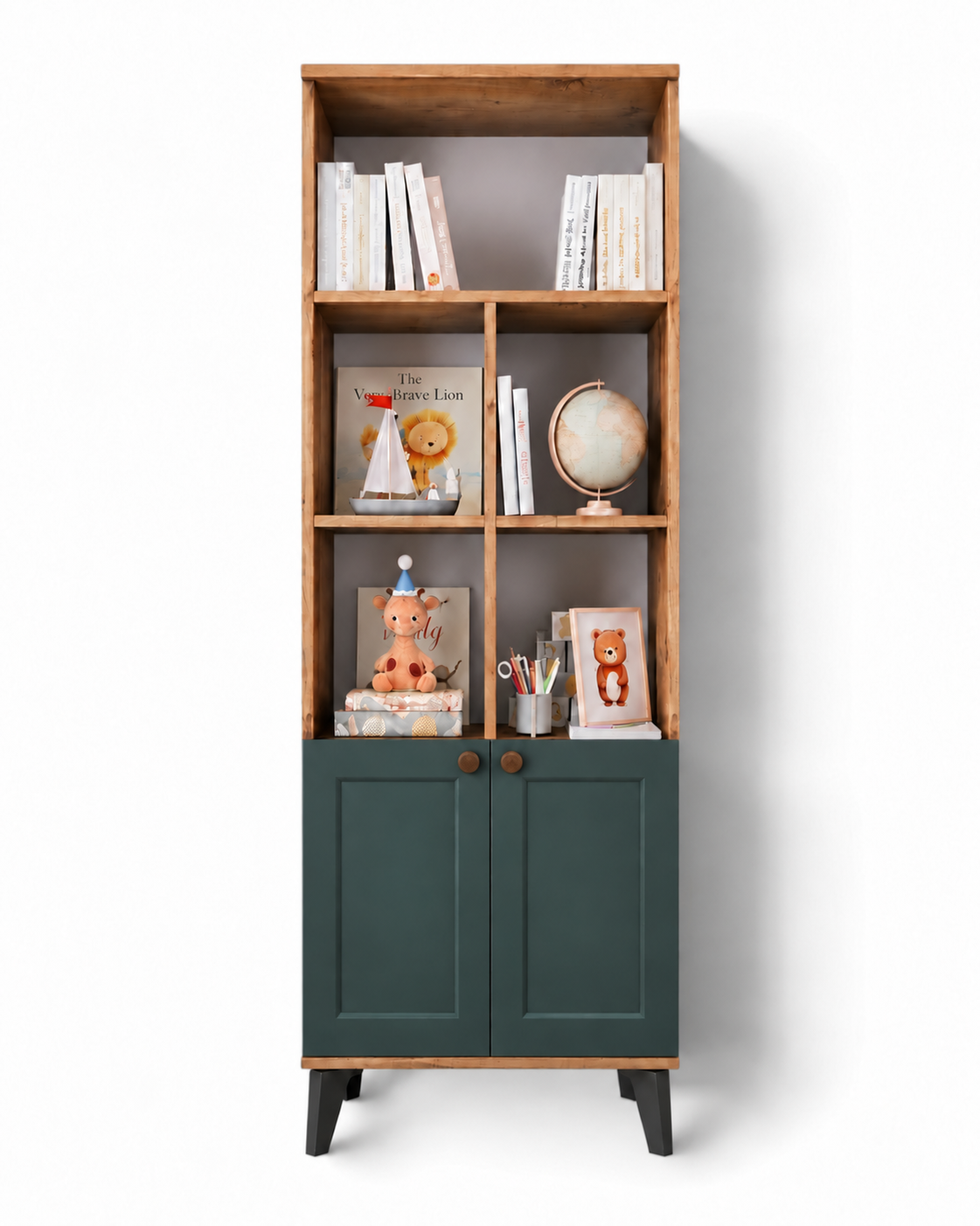 Loren Kitaplık / Komple MDF / Çam-Yeşil