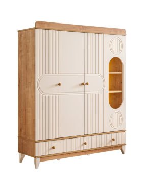 Klas 4 Kapılı Dolap / Meşe-Krem / 4 Kapaklı Gardrop / Led Işıklı