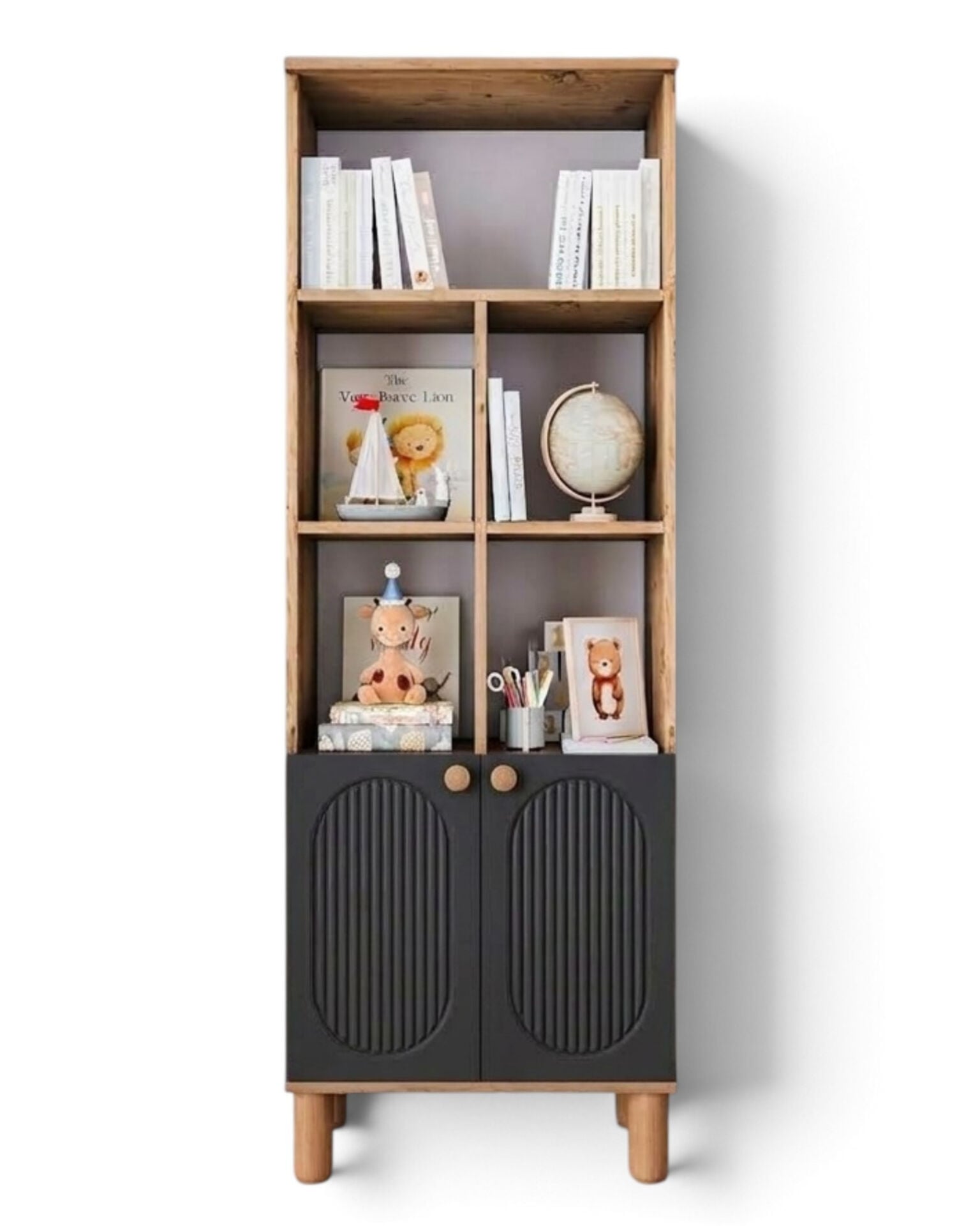 Otto Kitaplık / Komple MDF / Çam-Antrasit