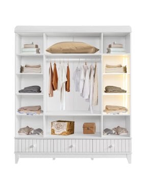 Klas 4 Kapılı Dolap / Beyaz / 4 Kapaklı Gardrop / Led Işıklı