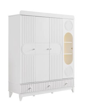 Klas 4 Kapılı Dolap / Beyaz / 4 Kapaklı Gardrop / Led Işıklı