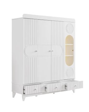 Klas 4 Kapılı Dolap / Beyaz / 4 Kapaklı Gardrop / Led Işıklı