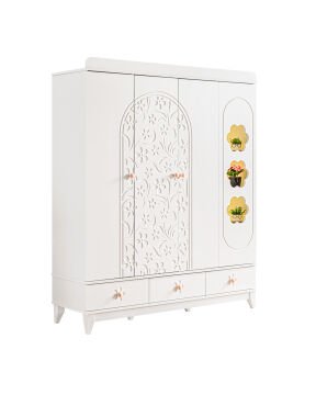 Garden 4 Kapılı Dolap / Beyaz / 4 Kapaklı Gardrop / Led Işıklı