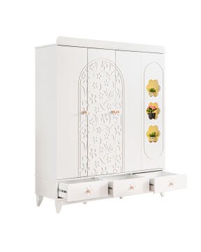 Garden 4 Kapılı Dolap / Beyaz / 4 Kapaklı Gardrop / Led Işıklı