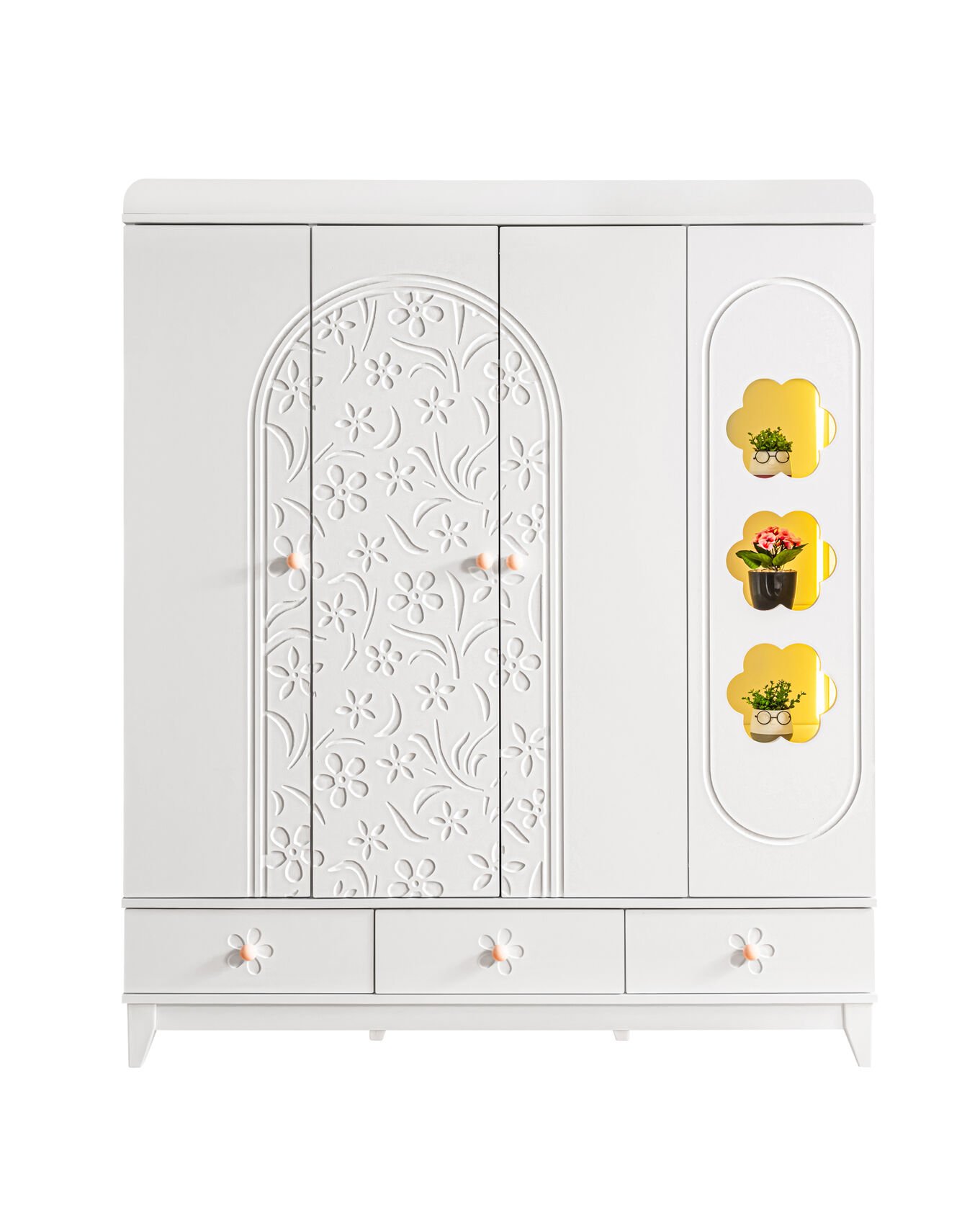 Garden 4 Kapılı Dolap / Beyaz / 4 Kapaklı Gardrop / Led Işıklı