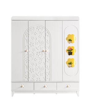 Garden 4 Kapılı Dolap / Beyaz / 4 Kapaklı Gardrop / Led Işıklı